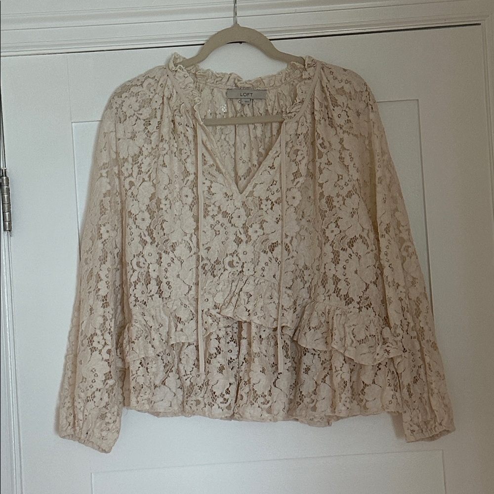 LOFT Beige Floral Lace Top